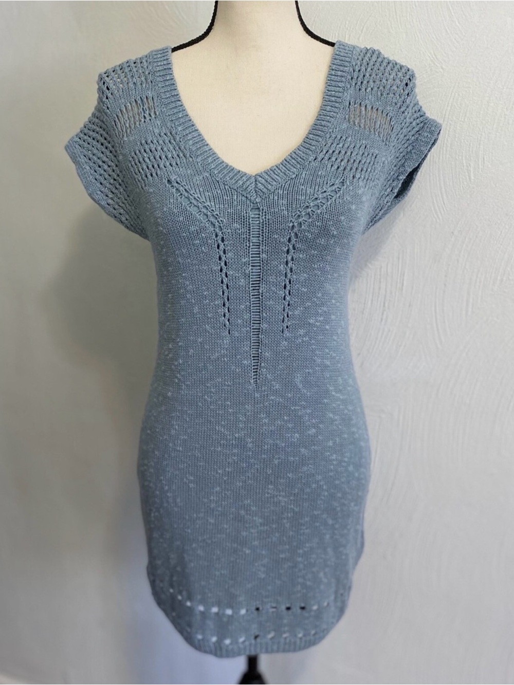 Abercrombie & Fitch Blue Knit V-Neck Mini Dress